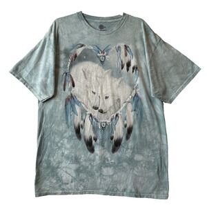 The Mountain Wolf Heart Dream Catcher Graphic Tie Dyed Cotton T Shirt XL 90s Y2K